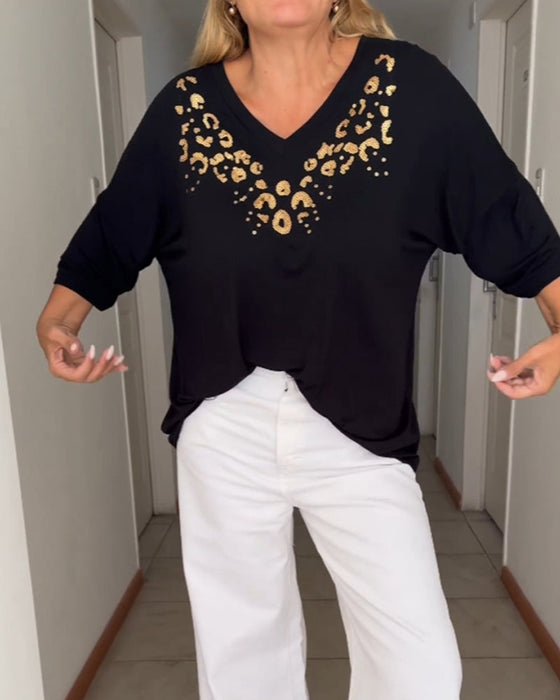 V-neck simple printed top