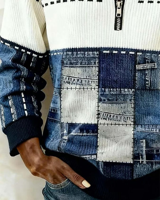 Half-Zip Collar Retro Sweatshirt