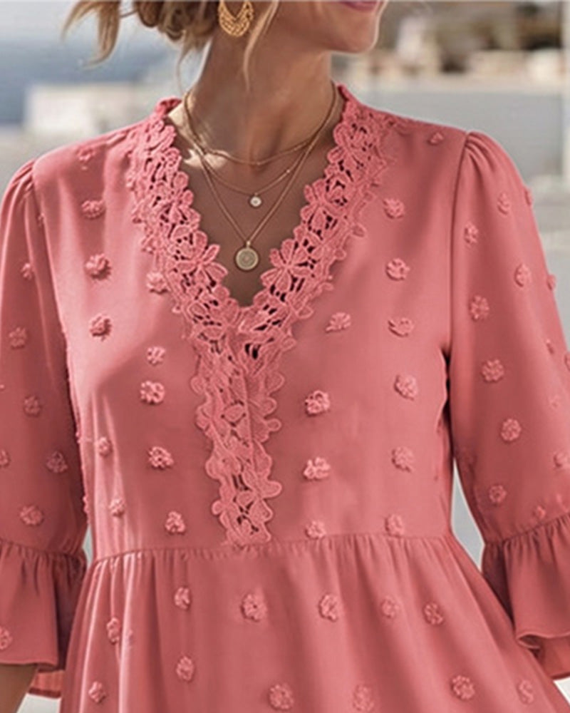 V-Neck Lace Patchwork Dress