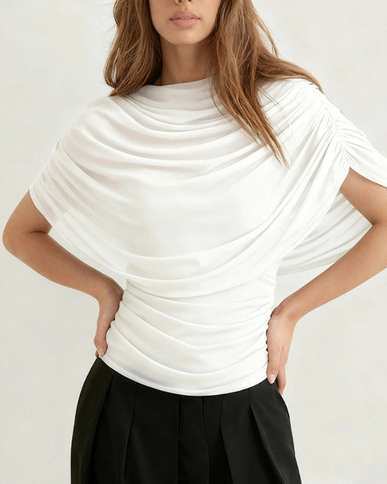 Mesh Scarf Neck Draped Slim Fit Blouse
