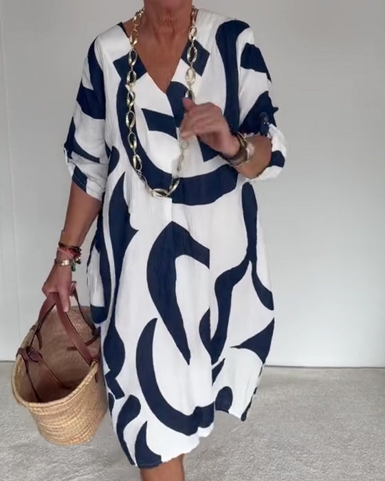 Geometric Abstract Print Loose Fit Dress