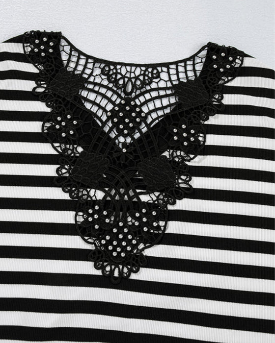 Long-Sleeved Backless Striped Top