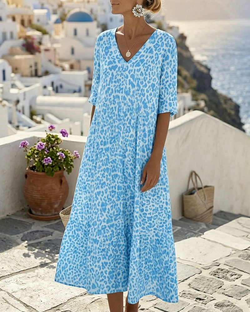 Leopard V-Neck Loose Dresses