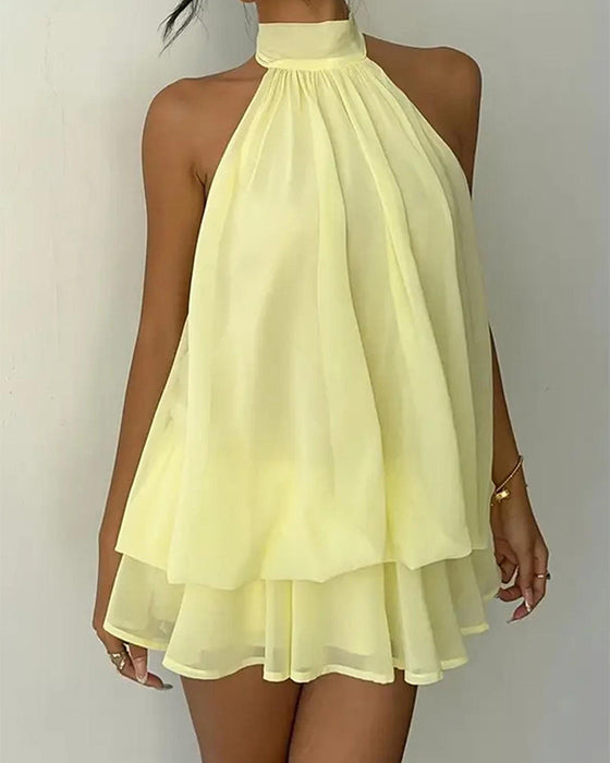 Halter Neck Chiffon Mini Dress