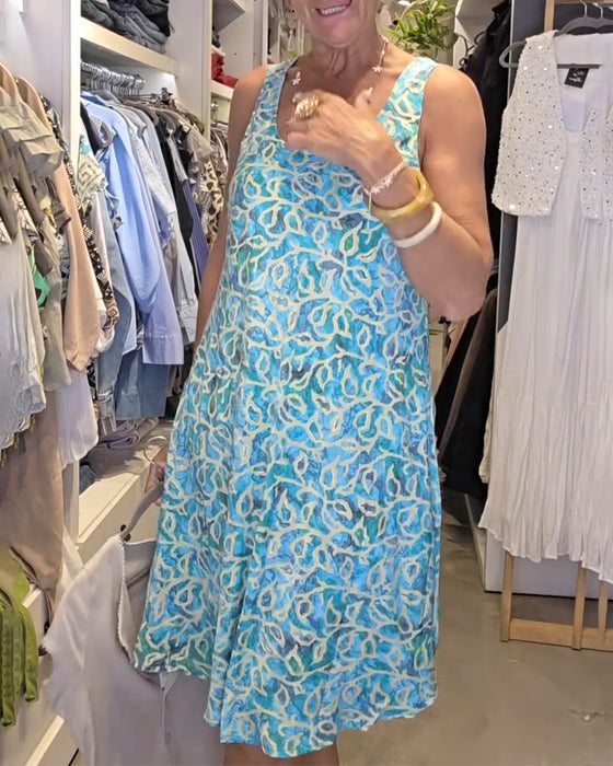 Sleeveless Suspender Loose Printed Dress