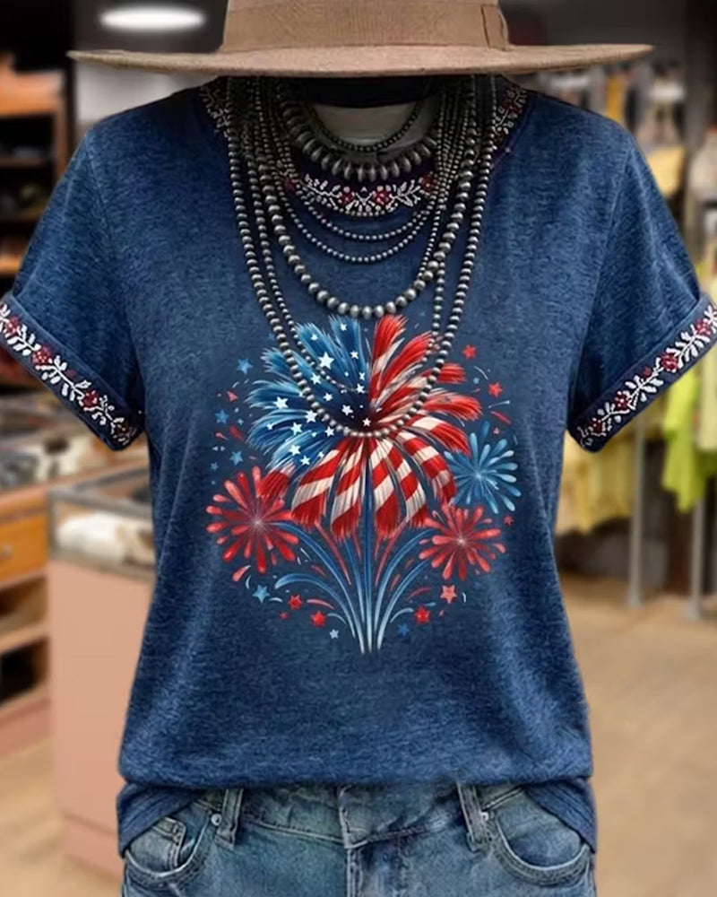 Firework Print Color-Block T-Shirt