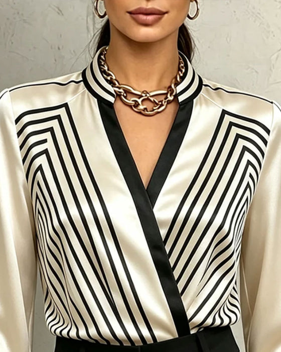 Striped Trendy Long Sleeve Blouse