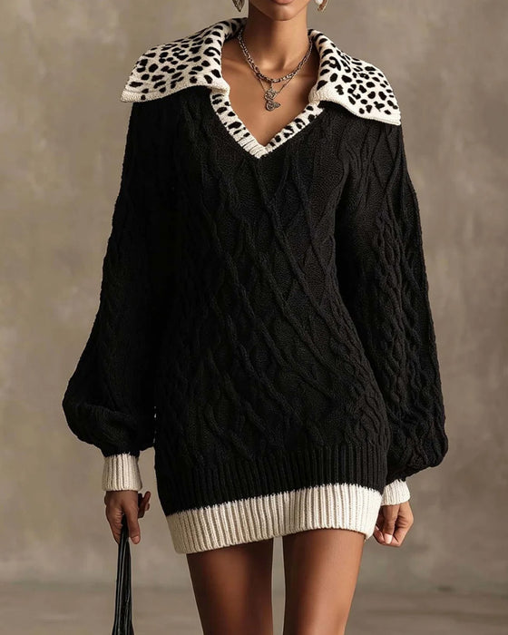 Long Sleeve Lapel Sweater Dress
