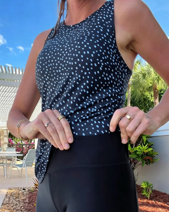 Round Neck Sleeveless Polka Dot Tankini