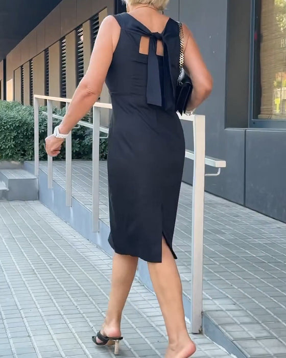 Square Neck Solid Color Dress