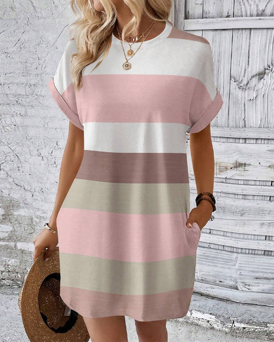 Short Sleeve Striped Casual Dress