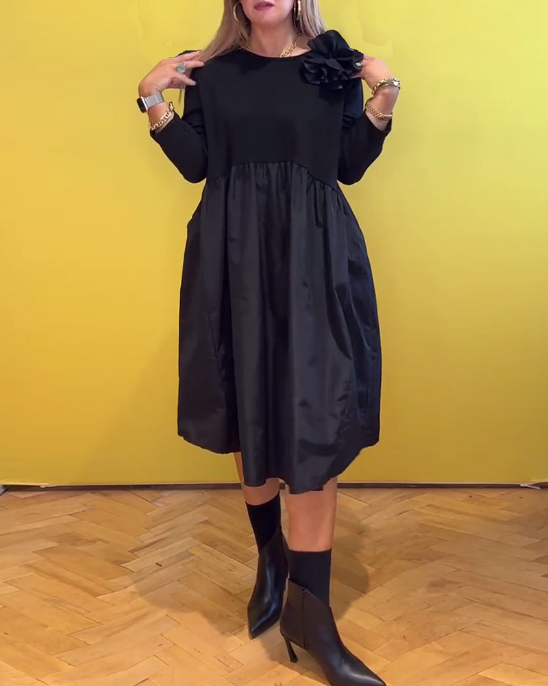 Round neck solid color casual dress