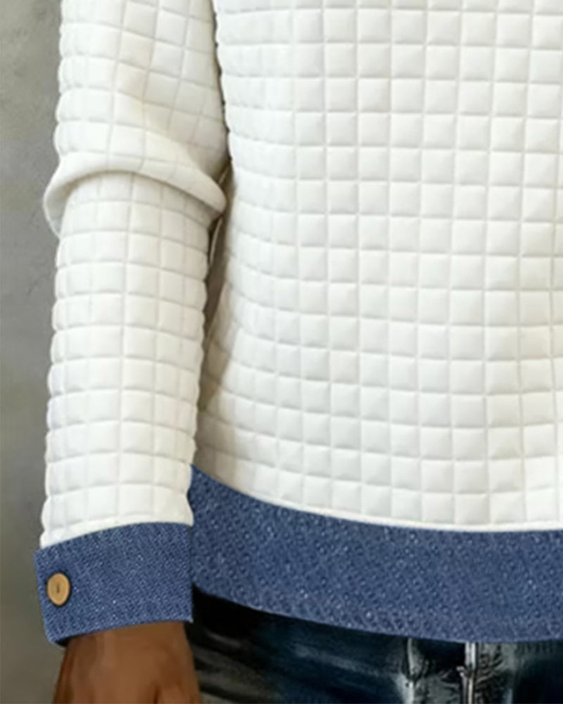 Colorblock Patchwork Fashionable Lapel Sweatshirt