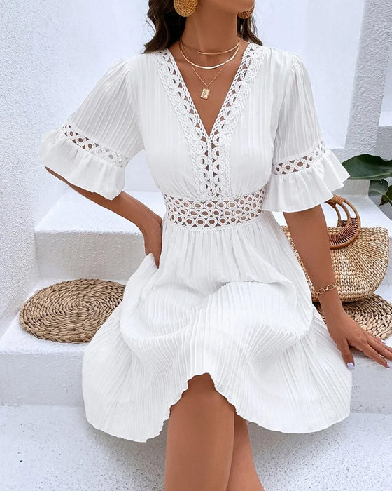 V-Neck Cutout Ruffle Sleeve Mini Dress