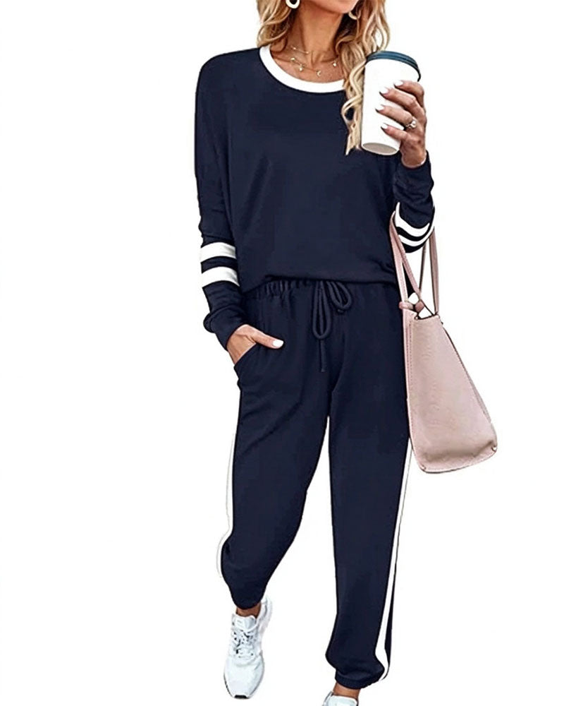 Round Neck Long Sleeve Top Jogger Pants Set