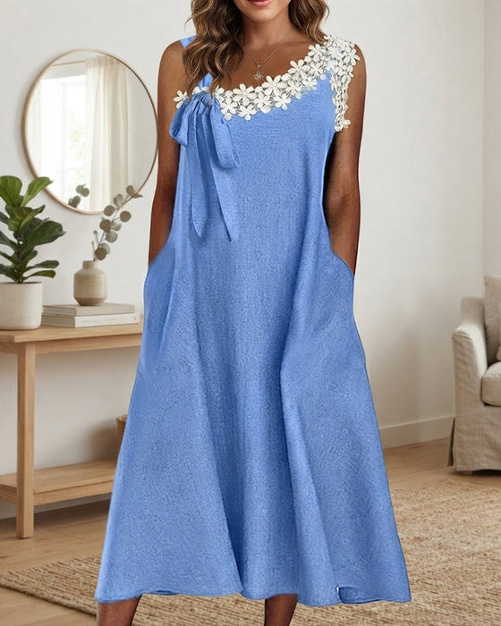 One-Shoulder Spaghetti Strap Tie Pocket Dress