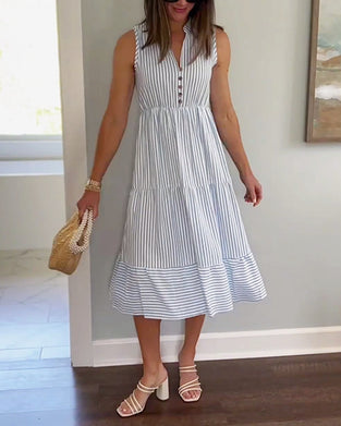Pinstripe print sleeveless button dress