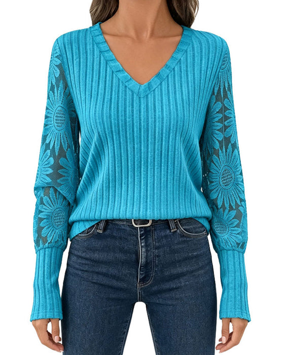 Stylish Lace Trim Patchwork Top