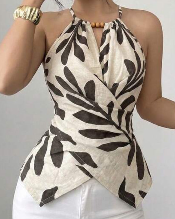 Halter Cross Print Tank Top