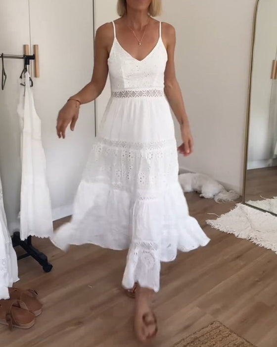 Lace patchwork suspender dress