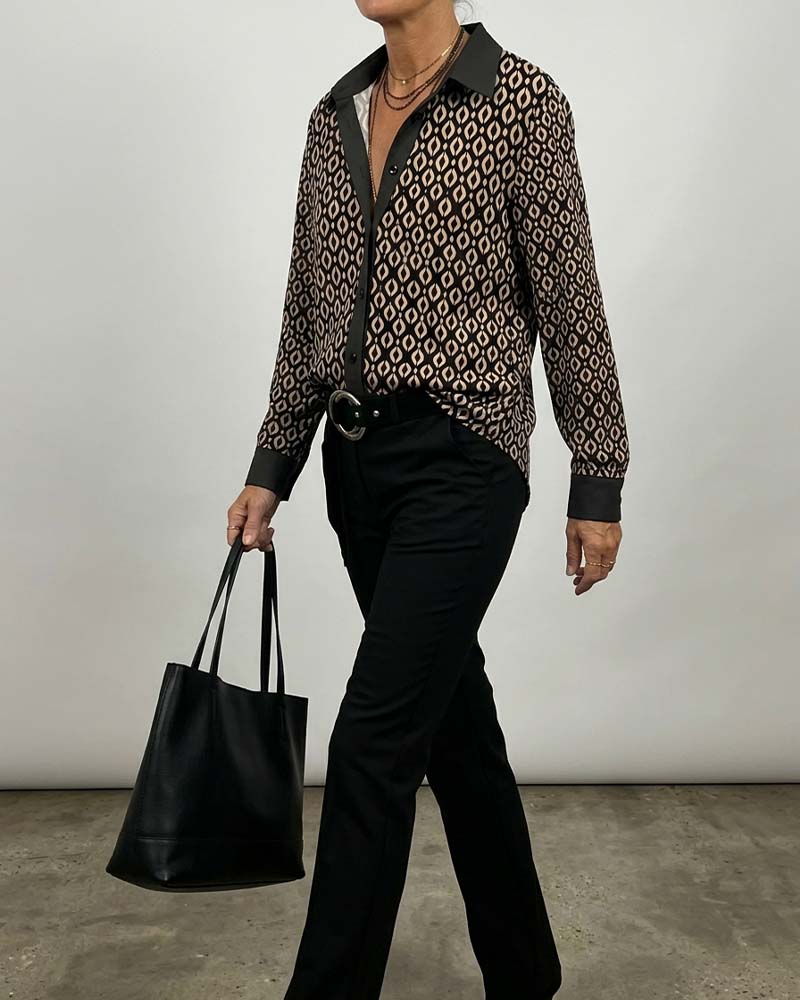 Geometric Color-Block Patchwork Shirt