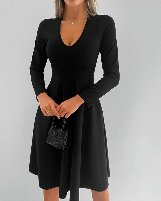 V neck Elegant Dress with Long Sleeve