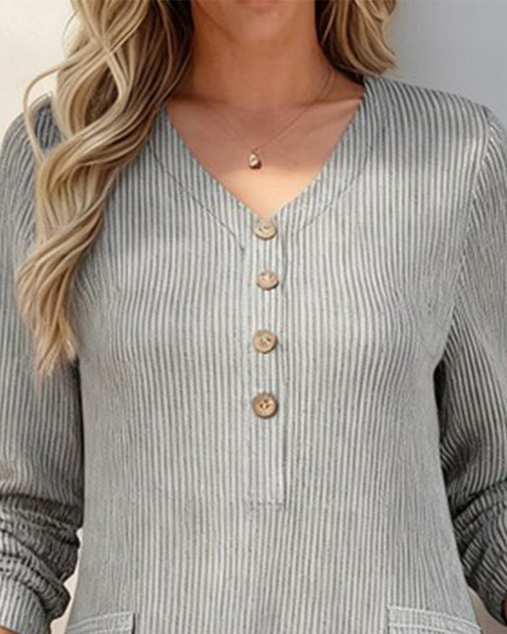 V-Neck Button-Down A-Line Dress