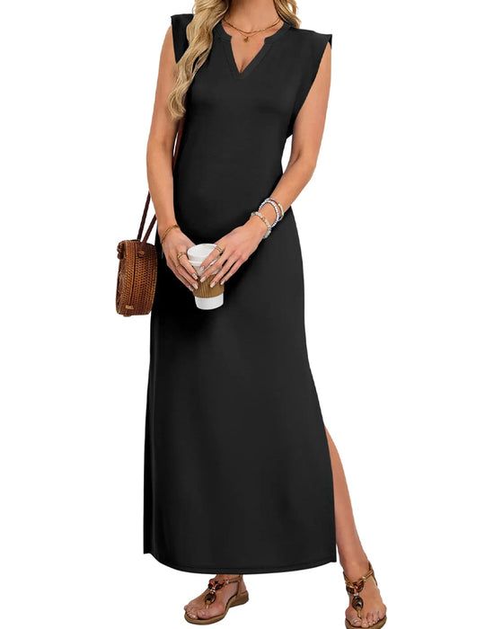 Sleeveless V-Neck Slit Workwear Long Dresses