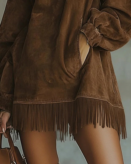 Turtleneck Fringe Pocket Dress