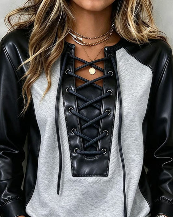 Fashion Spliced Strap  Sweatshirt