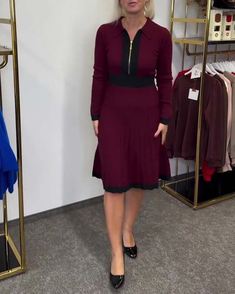 Half-Zip Collared Color-Block Dress