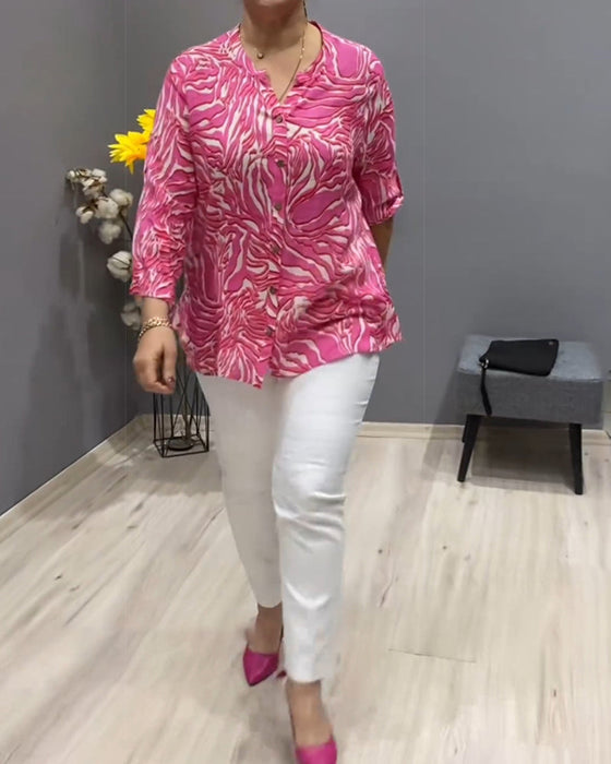 Long Sleeve Printed Shirt with Buttons