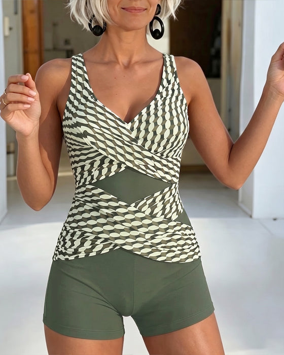 Geometric Print Crisscross Design Tankini