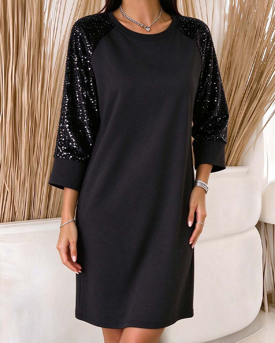 Round Neck Nine-Quarter Sleeve Raglan Dress