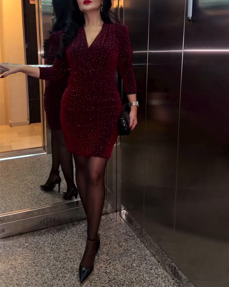 Long-Sleeved Sparkly V-Neck Dress