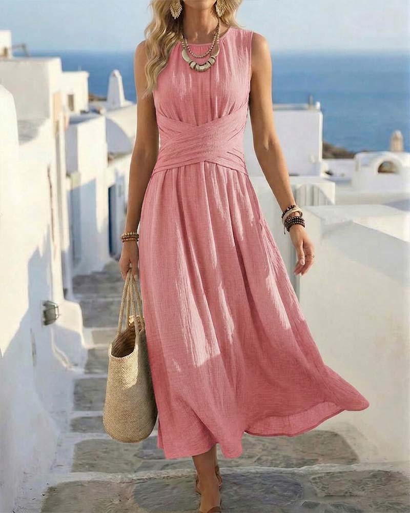 Crossover Waist Sleeveless Dress