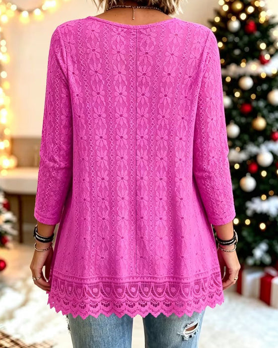 V-Neck Lace Patchwork Flare Top