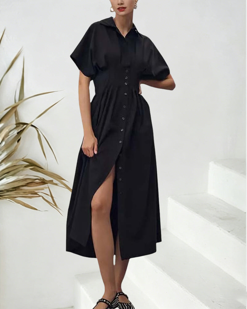 Single-Breasted Waisted Shirt Dress