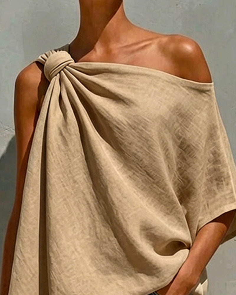 One-Shoulder Knot Asymmetric Blouse