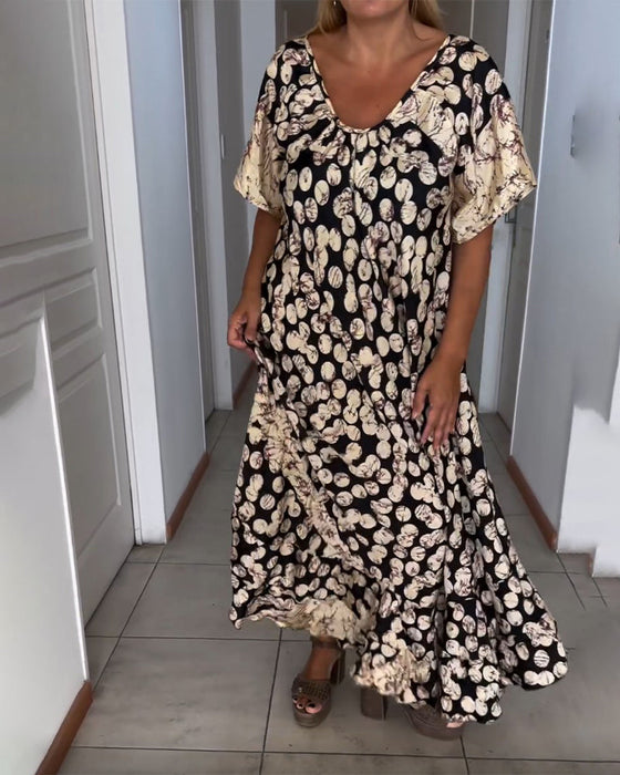 V-neck printed short-sleeved dress