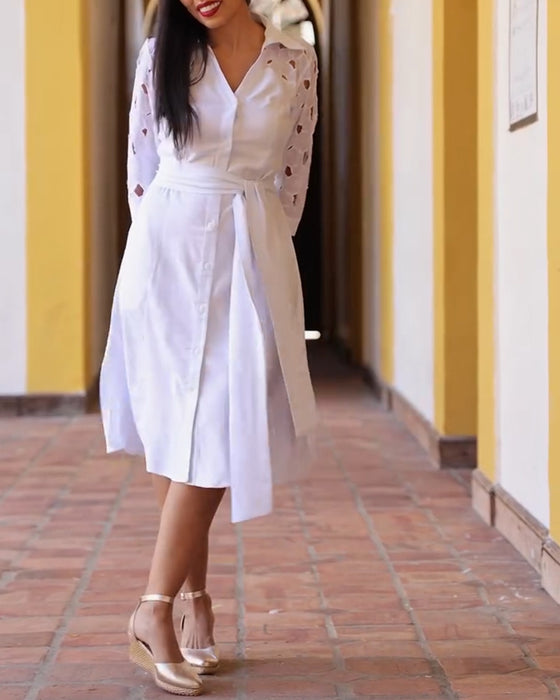 Elegant Hollow-Out Shirt Dress