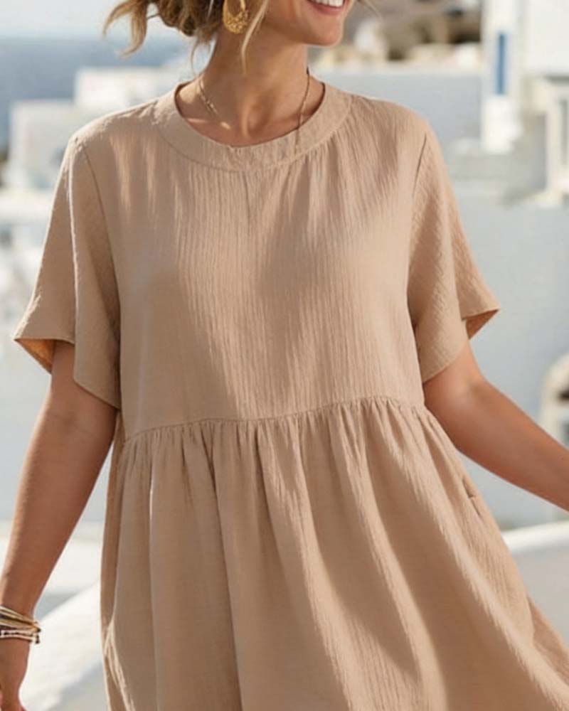 Round Neck Pleated Dress