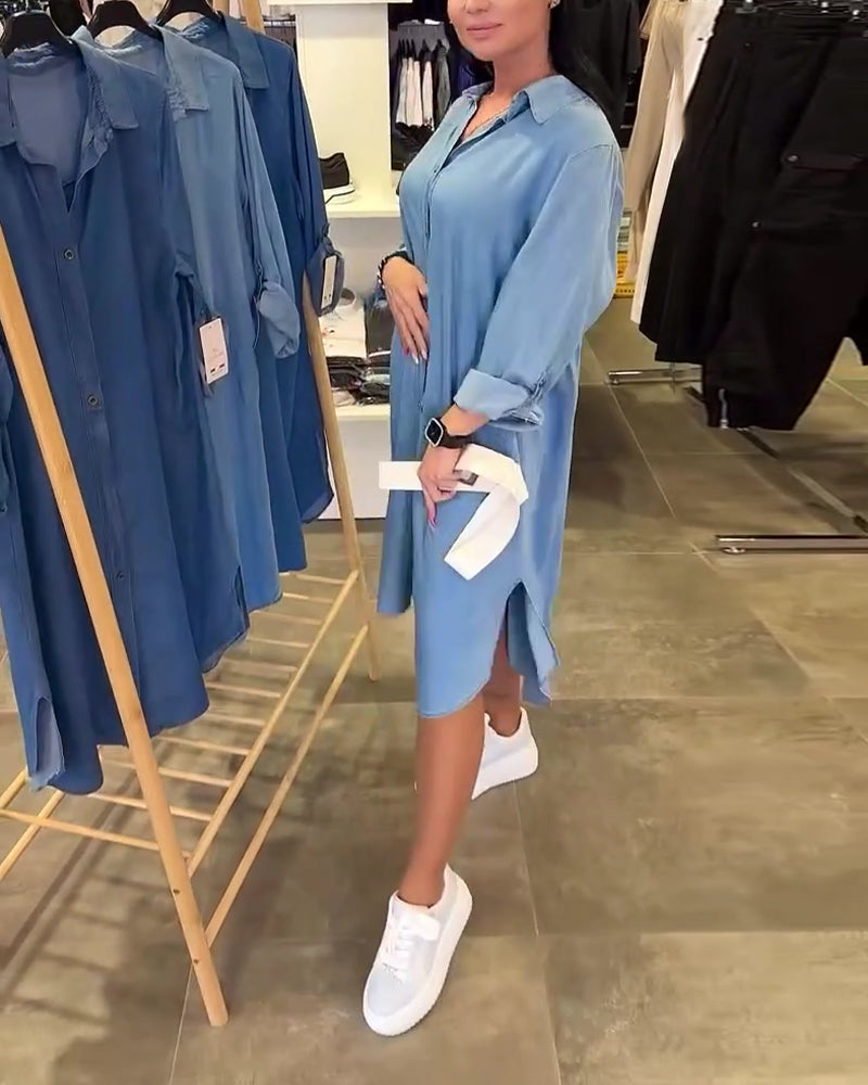 Lapel Long Sleeve Dress