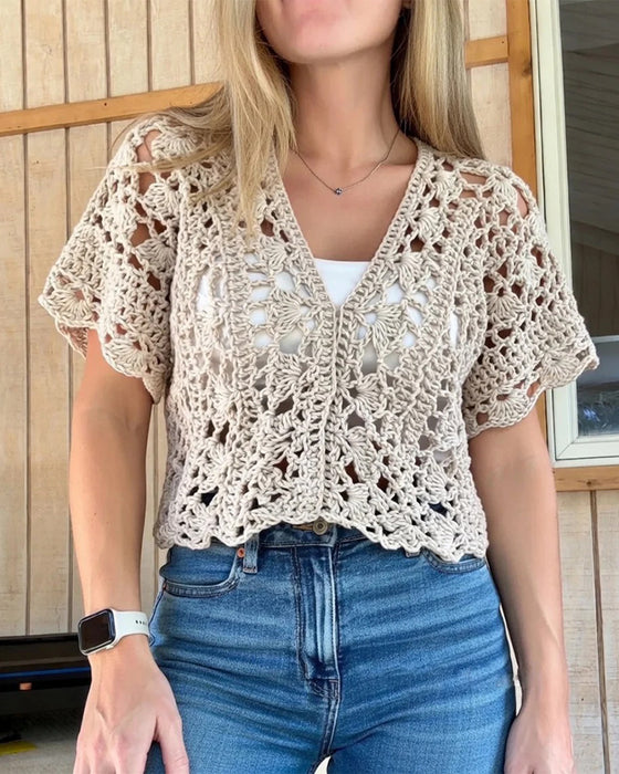V-neck Hollow Cover Up
