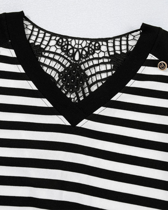 Long-Sleeved Backless Striped Top