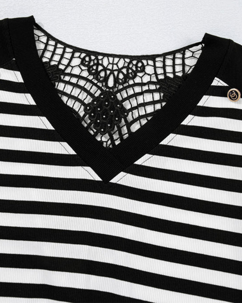 Long-Sleeved Backless Striped Top