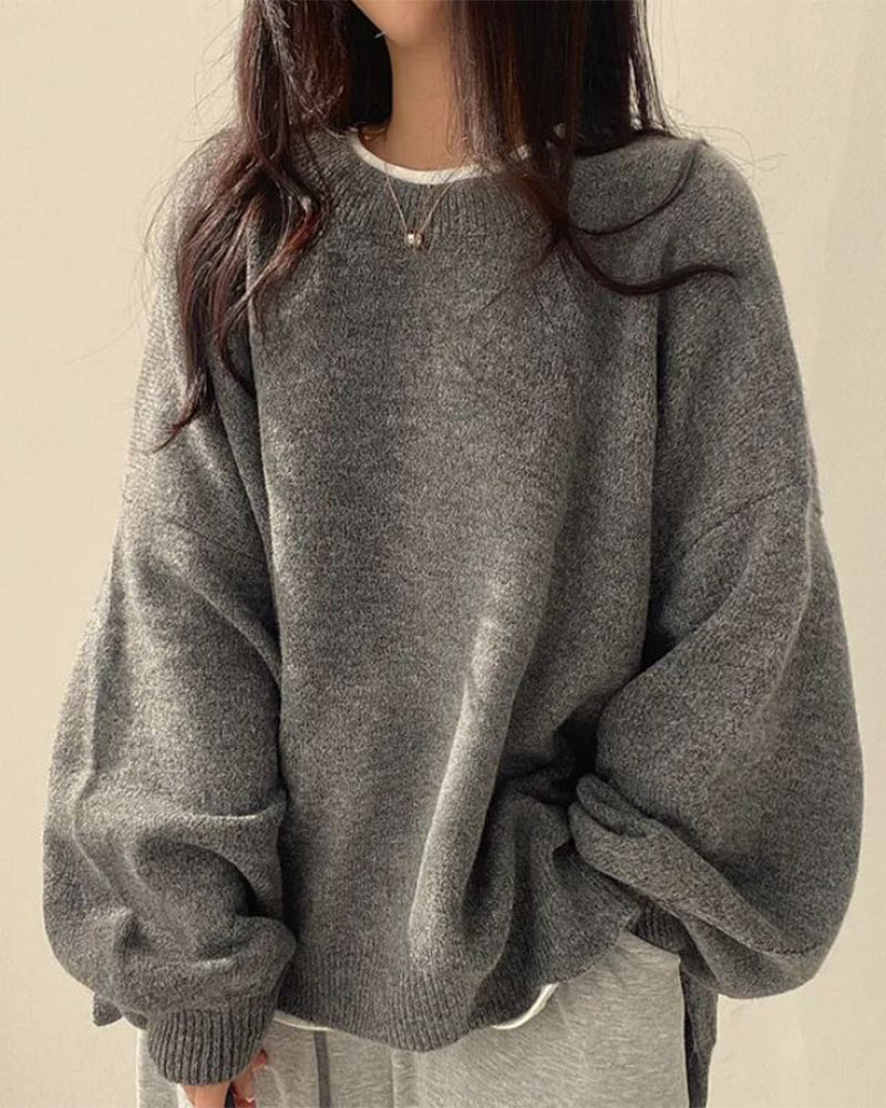 Crew Neck Side Slit Pullover