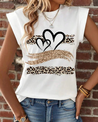 Heart leopard print sleeveless top