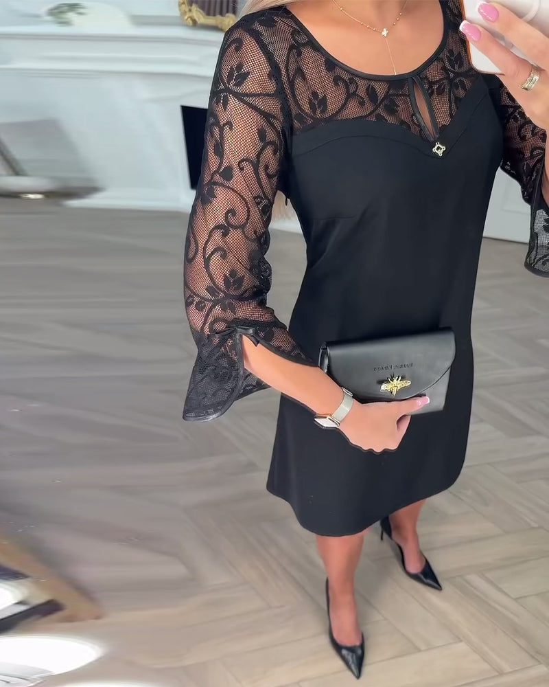 Solid Color Long-Sleeved Patchwork Dress