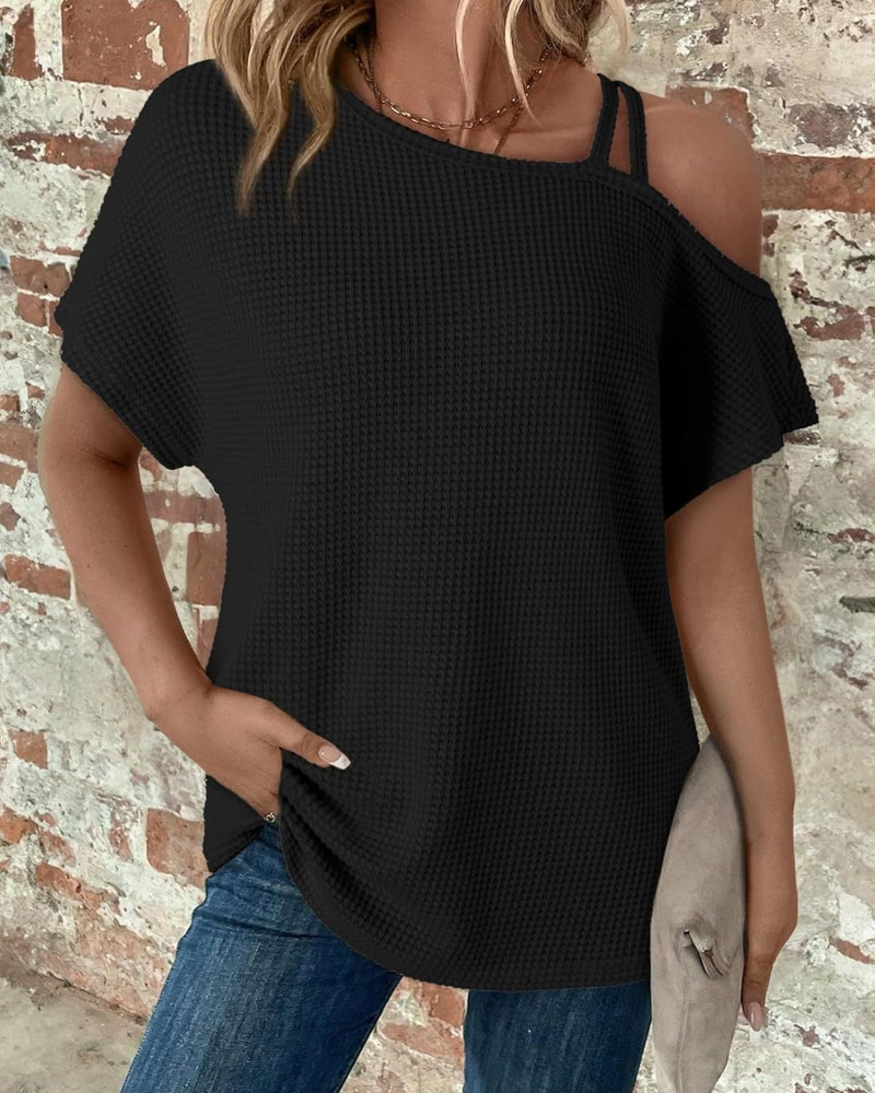 Cold-Shoulder Waffle T-Shirt